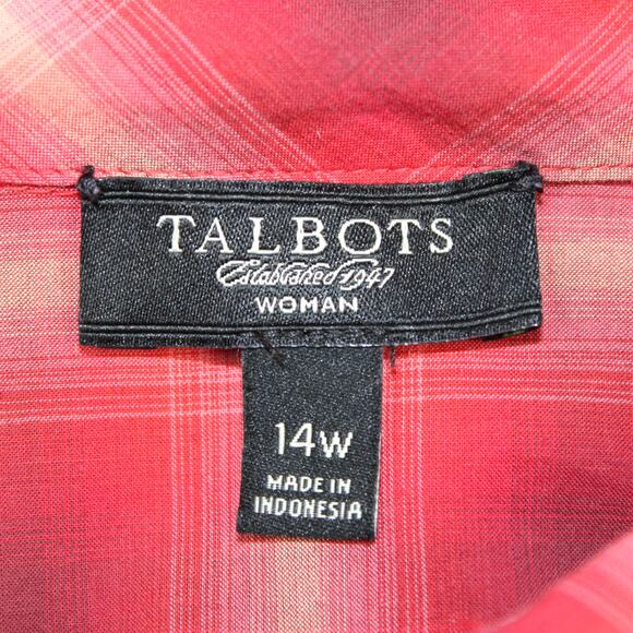 Talbots Woman Size 14W Plaid Blouse Ruffle Front Red Beige Plaid Prairie Modest - Picture 6 of 7